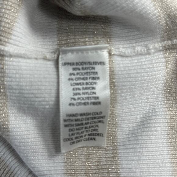 WHBM Women's Striped Shimmer V-Neck Sweaters Size Small Beige and White Pullover - Picture 6 of 9